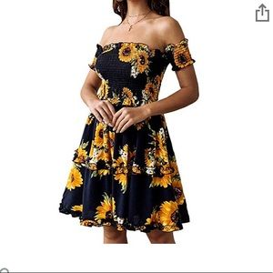 Sunflower summer dress SMALL yellow floral print